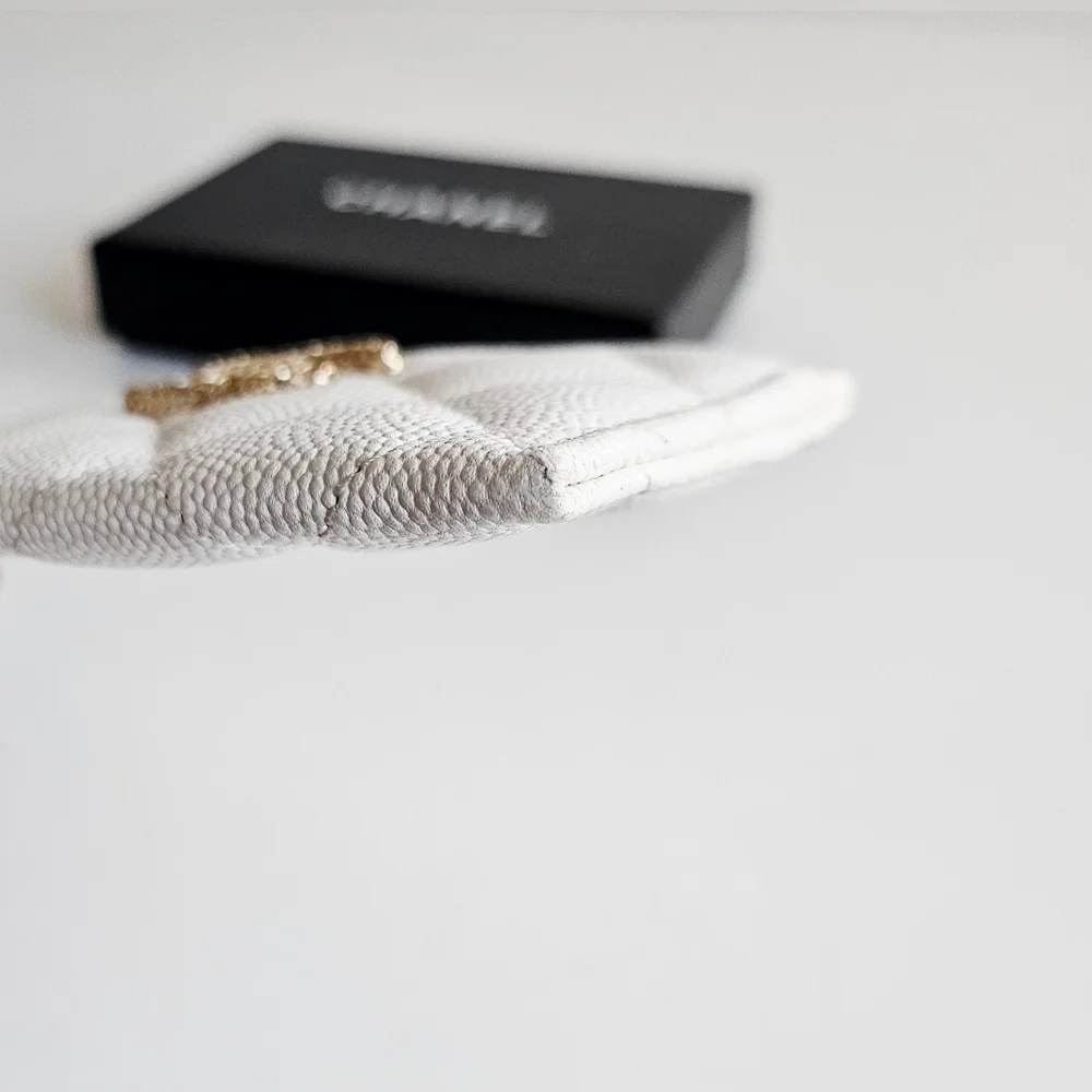 Chanel White Caviar Leather Classic Card Holder Wallet